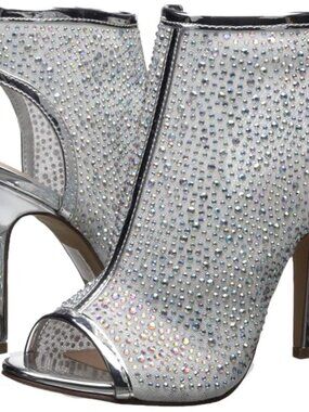 Madden Girl Blue Silver Crystals Ankle Sandals - Sexy - Size 8 Peep-Toe Heels